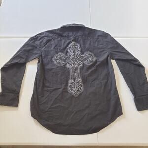 Victorious Shirt Mens Large Cross Embroidered Button Up Long Sleeve Western